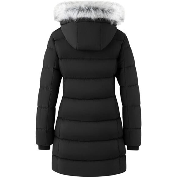Women's Winter Coat Warm Quilted Thigh-Length Puffer Jacket with Removable Hood - Picture 3 of 7